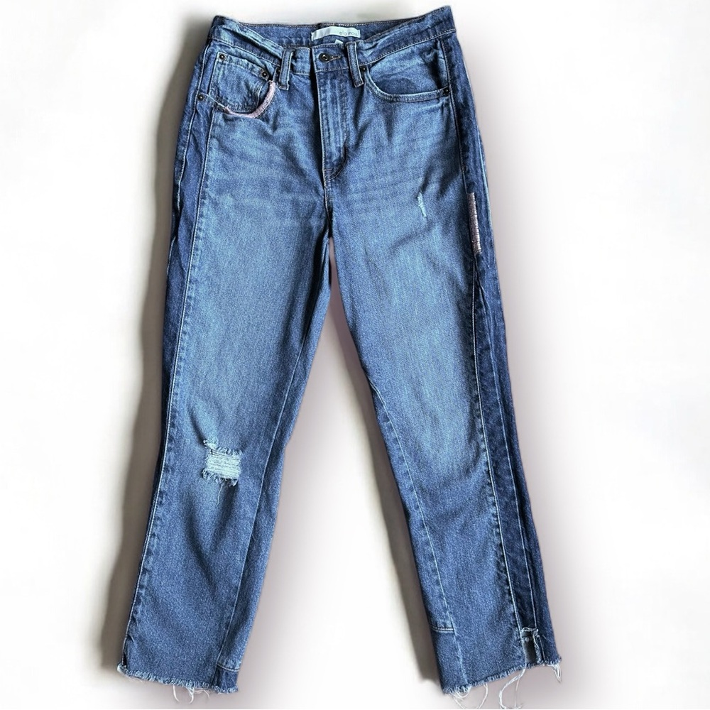 Ella Moss Juniors High Rise Straight Ankle Raw Hem Jeans Pink Accent Stitching